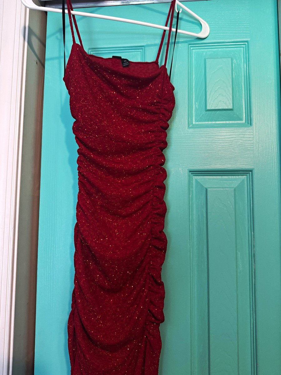red glitter dress windsor Solid Ruched Bodycon Maxi XS Sleeveless Pullover _okendo:syndication_key:CL136701059