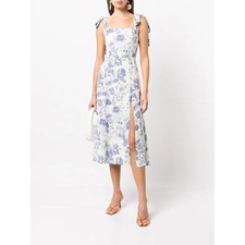 Reformation Linen Twilight Floral Print Ruched Midi Dress Lucerne Women's Size 2