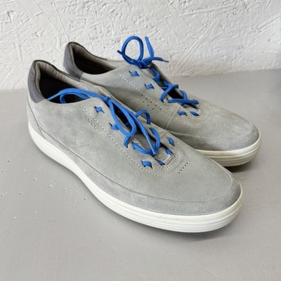 ECCO Soft 7 Men s Sneakers Gray Suede Leather Blue Lace Comfort Shoes US 9-9.5