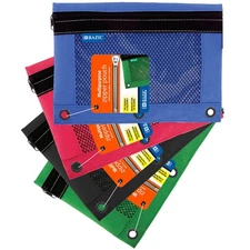 BAZIC 3 Ring Pencil Pouch, Mesh Window, Assorted Color, 24-Pack
