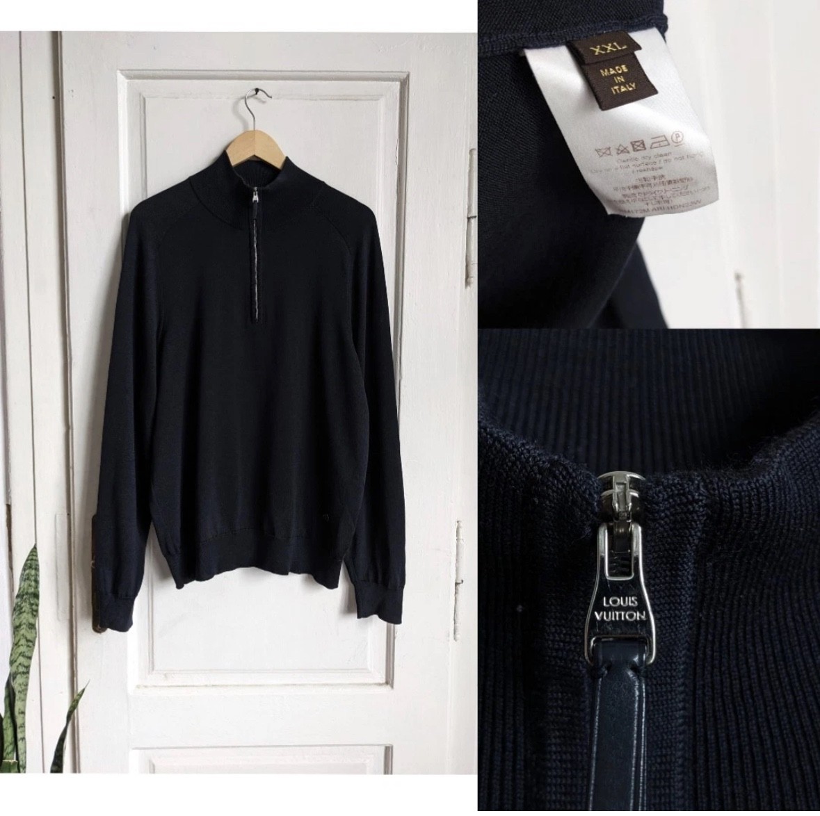 Louis Vuitton Mens Half Zip Black Wool Jumper made in Italy
