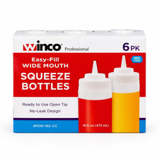 Winco 16oz Clear Wide Mouth Squeeze Bottles PSW-16C-CC BPA Free 6-36 Ct