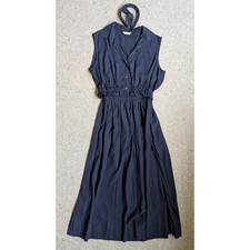 S.NNE Abigail Navy Blue Rayon Linen Sleeveless Midi Dress Two Piece Set Pockets