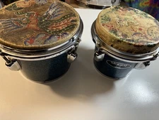 Vintage Stewart Japan Blue Sparkle Bongos drums - Vintage Hand Painted Skins