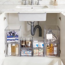 Clear Under Sink Organizer 8 Pack Stackable Storage Drawers Set Designed to Fit