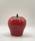 Hazel Atlas Vintage Milk Glass Strawberry shaped Jar Sugar Bowl With Lid A
