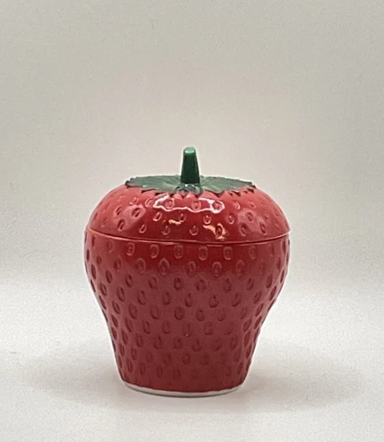Hazel Atlas Vintage Milk Glass Strawberry shaped Jar Sugar Bowl With Lid B