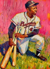 Hank Aaron Braves Baseball Limited Edition Artist Signed Art Trading Card /30