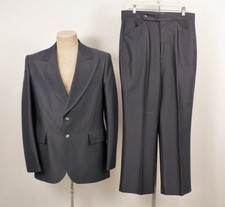 Men's VTG 70s Navy Blue 2 PC Leisure Suit Sz M 1970s Disco Polyester