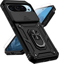 Google Pixel 10 Pro XL Case with Slide Camera Cover HD Screen Protector, Black