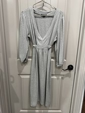 Gap Heather Gray Deep V Neck Tie Back Knit Dress XL Stretch Gently Worn N/S Home