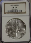 1986 US Silver Eagle $1 NGC MS69 First Year Key