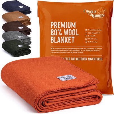 Woolly Mammoth Merino Wool Blanket - Large 66'' X 90'', 4LBS Camp Blanket | Throw