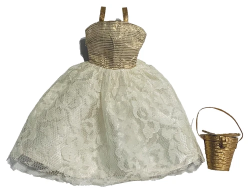 Vintage Barbie Doll Fab Lu Babs Let's Go Formal Clone Fashion Dress & Gold Purse