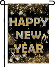 Happy New Year Garden Flags 12X18 Double Sided Burlap, Winter Welcome New Year'S