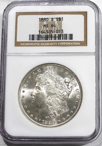 1880-S Morgan Silver Dollar certified by NGC MS 64 Condition KM#110   (741)