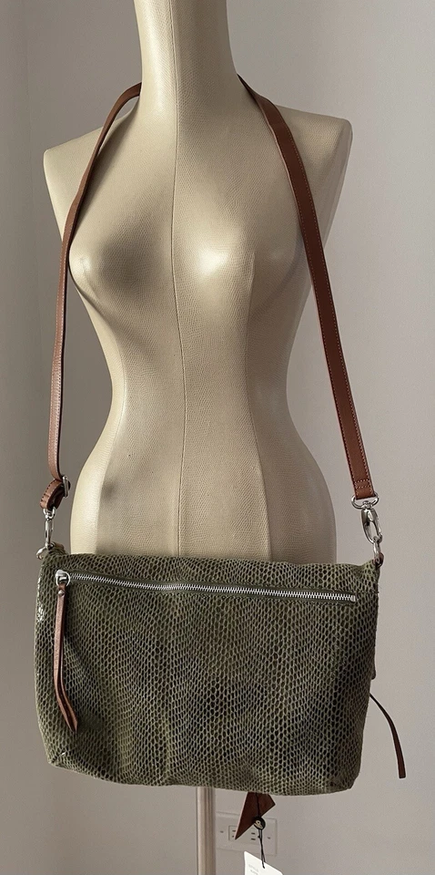 Bolso Bandolera/Hombro Sorial Nuevo con Etiquetas $198 Oliva/Marrón Piel de Serpiente Repujado Foto 4 de 4