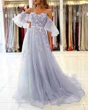 Lowime Prom Dress Ball Gown Off Shoulder Lace Applique Tulle Formal Evening Gown