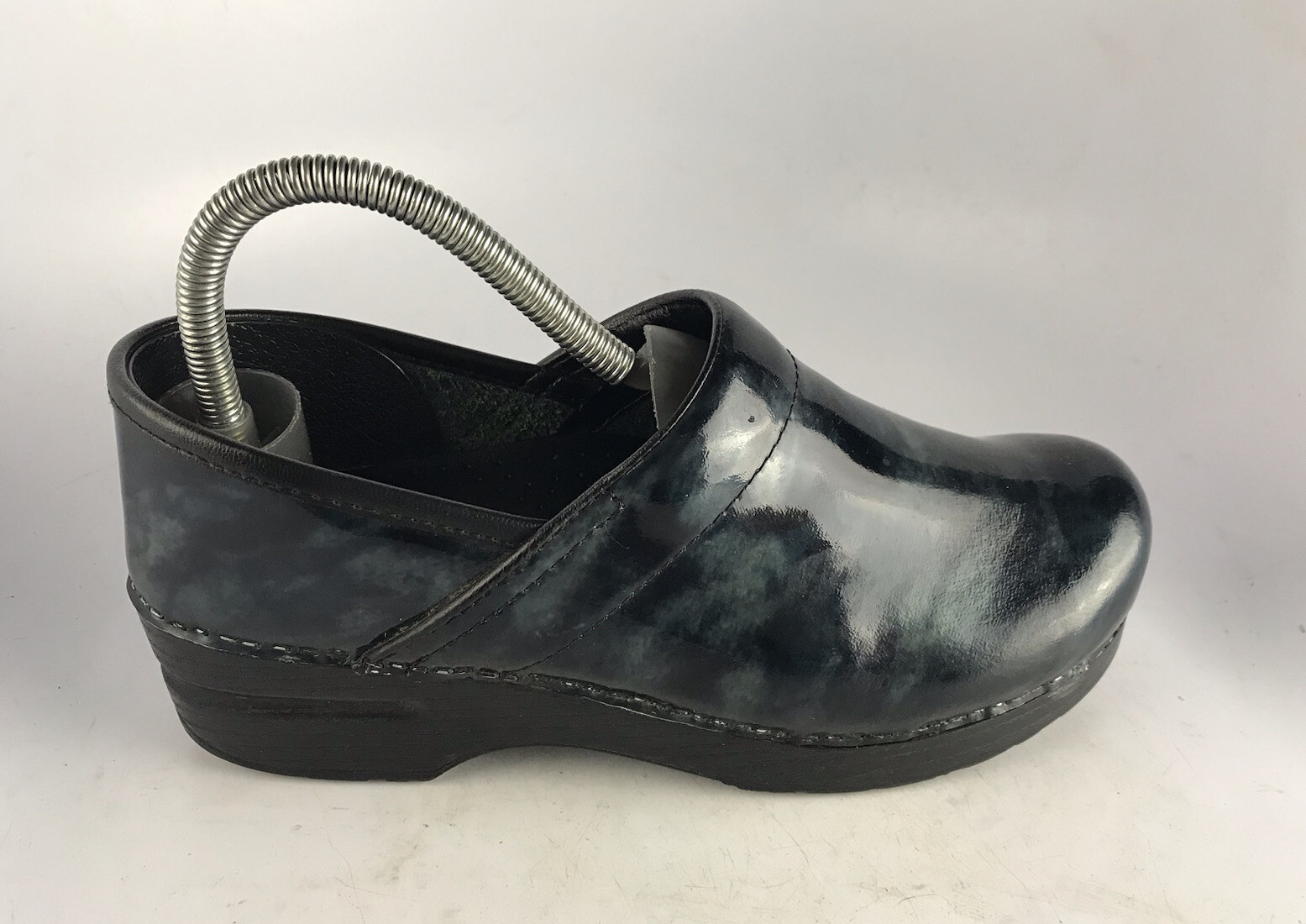 Dansko Women's Size 7.5/8 Blue Black Marbled Patent Leather Clogs-image