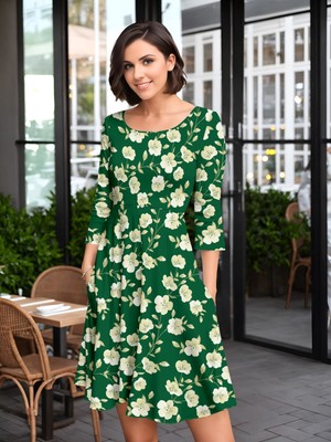 Bon Apple Tea Women's Three Quarter Sleeve Dress with Pockets