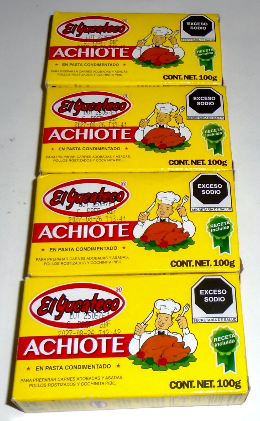 NUEVO 4 x PASTA CONDIMENTADA EL YUCATECO ACHIOTE EN PASTA 3,5 OZ. / 100G