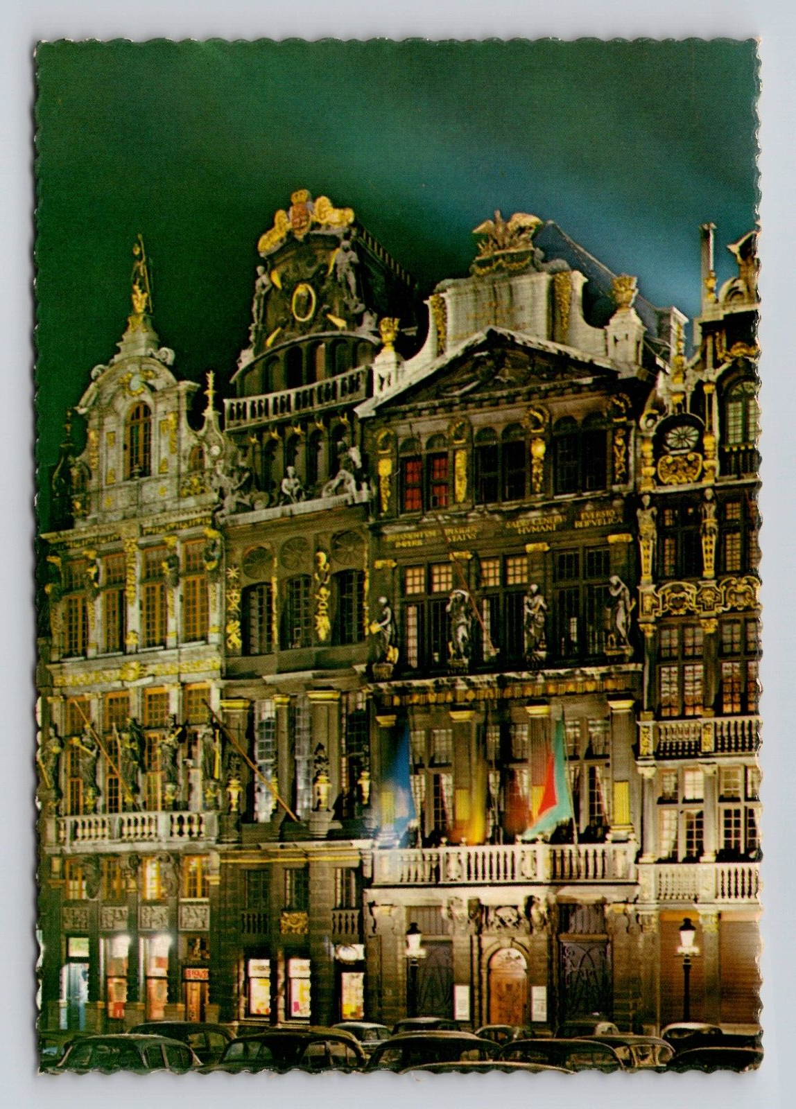 Postcard Brussels Belgium A Part Of The Market Place Night View