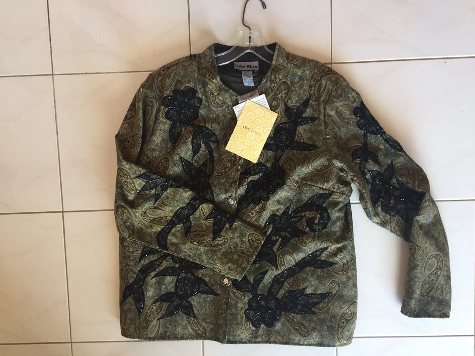 OFERTA Chaqueta Jacquard Bordada Luna Índigo Lentejuelas Cuentas y Camisa Verde XL Foto 2 de 4