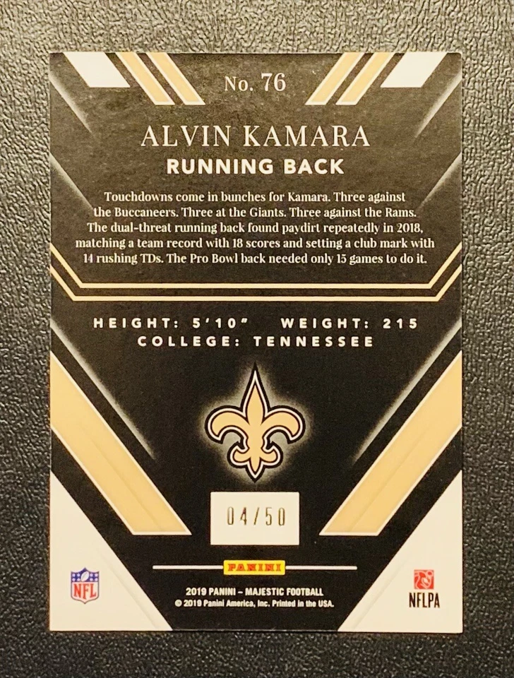 2019 Majestic ALVIN KAMARA #76 Holo Gold /50 SP New Orleans Saints  - Image 2 of 2
