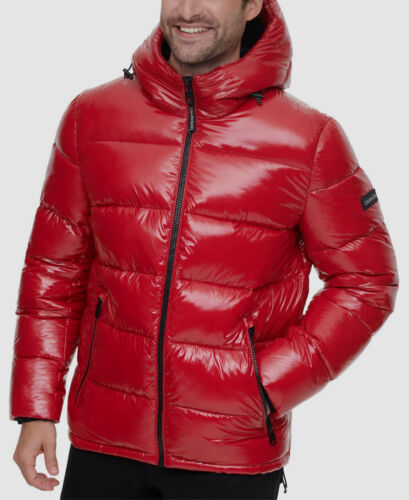 $250 Calvin Klein Men's Red High Shine Hooded Puffer Coat Jacket Size XL  195046788095 | eBay