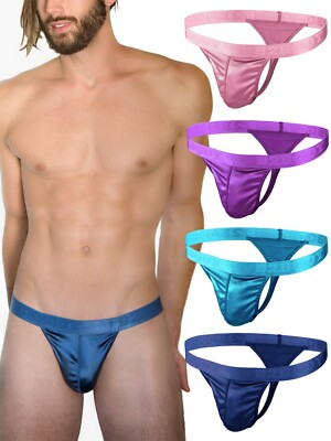 Satin Mens Sport Thongs Underwear Silky Sexy Man G String Thong Undie Multi-Pack