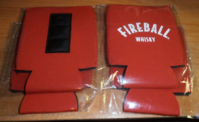 Four Brand New Red Fireball Whiskey Koozie with magnets Can cooler