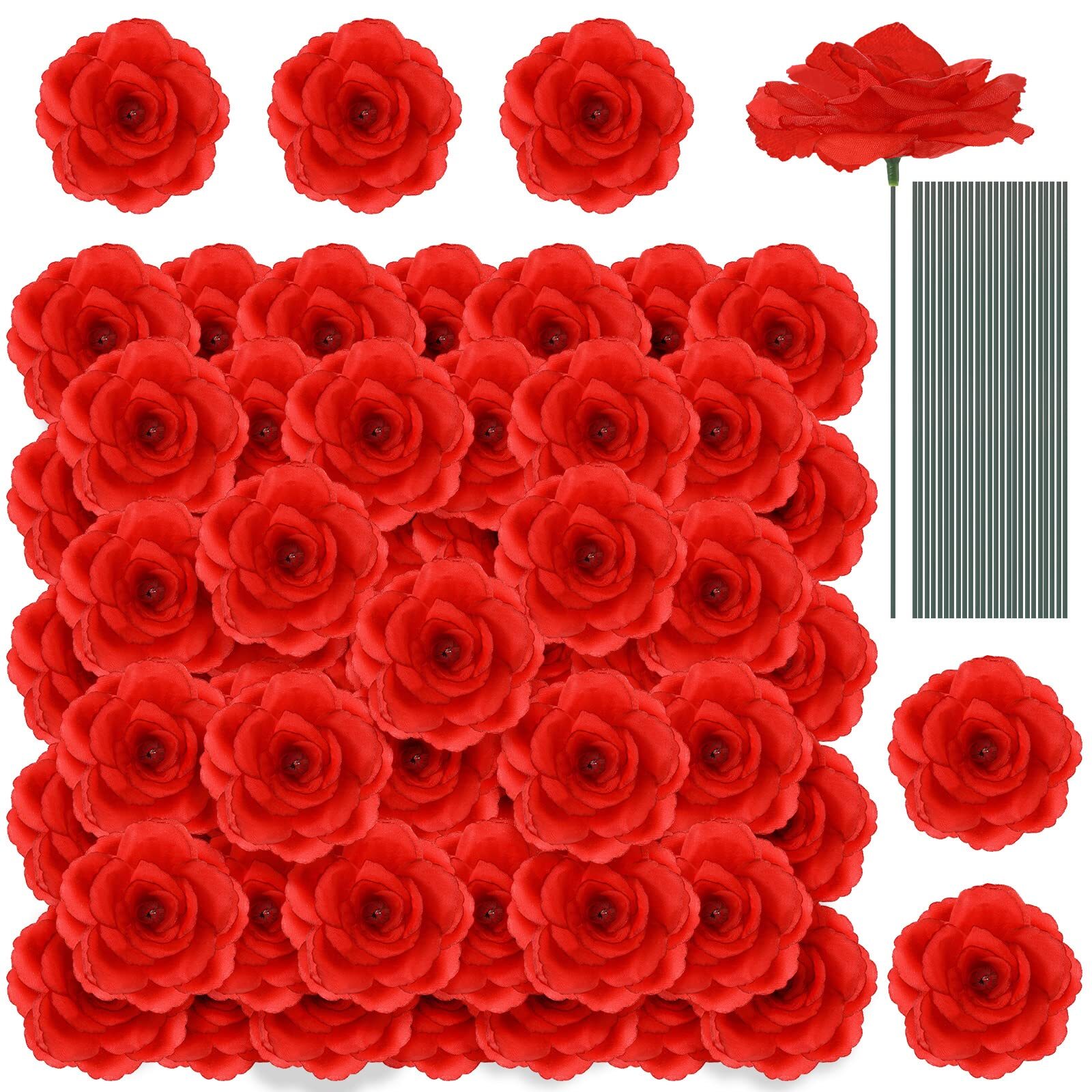 100 Pcs Flowers Long Stem Artificial Rose Flowers Roses Fake Faux Artificial ...
