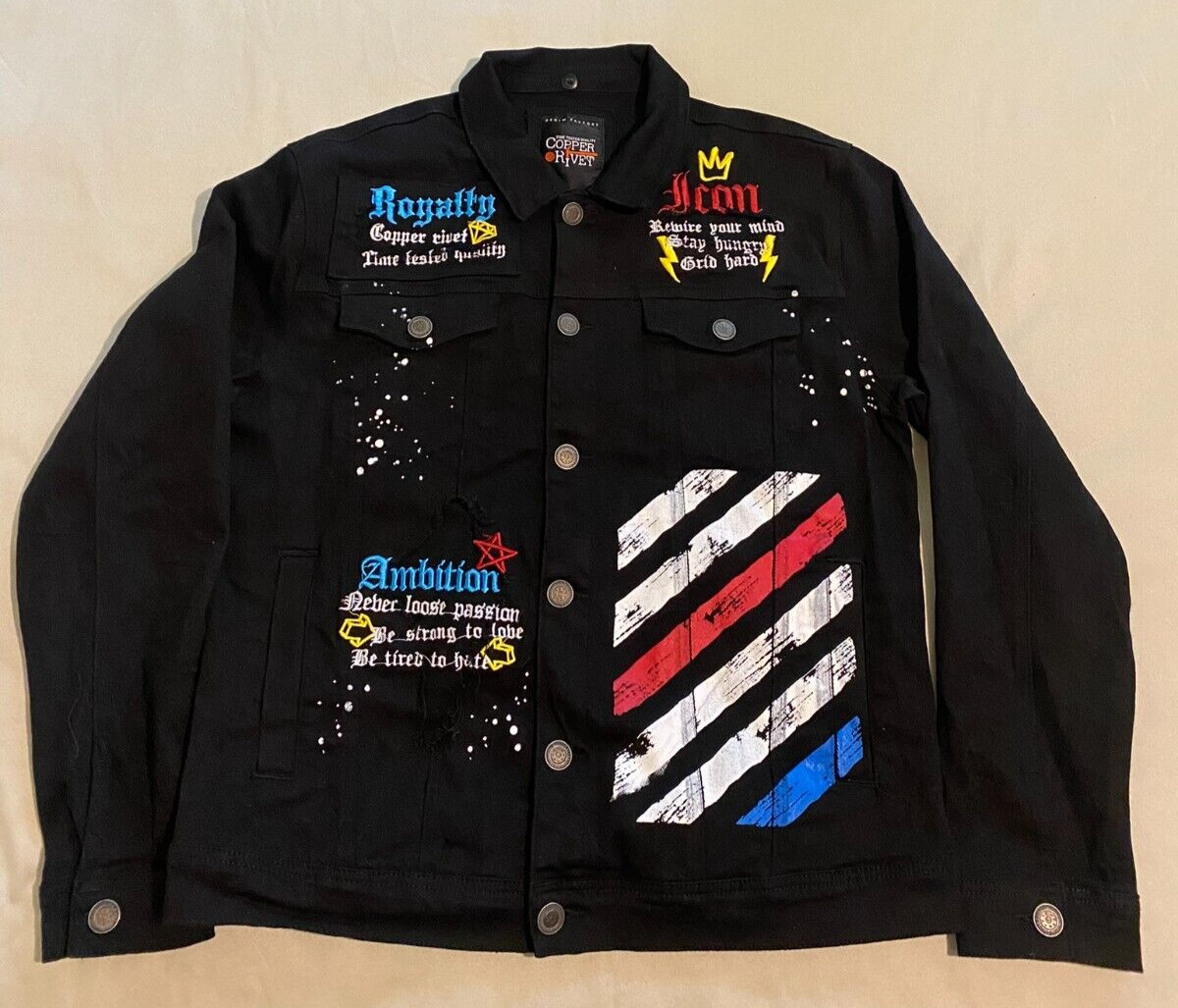 Copper Rivet Denim Factory Paint Splatter Distressed … Gem