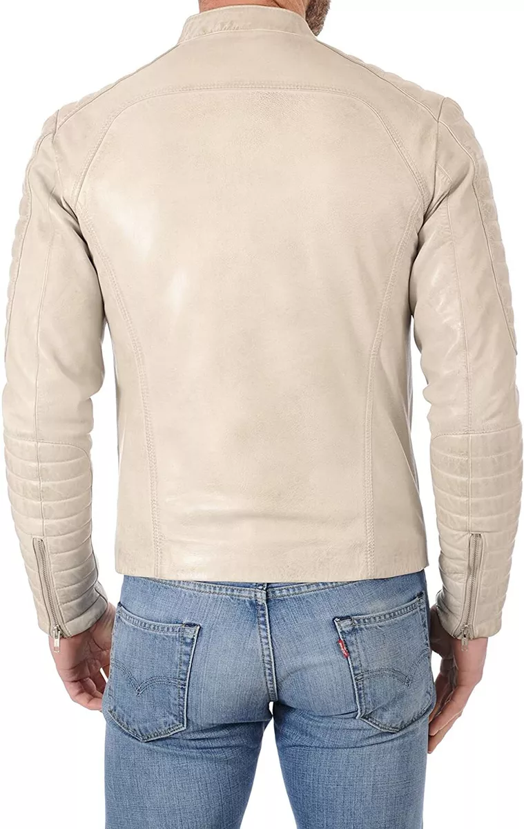 Mens Leather Jacket Slim fit Biker Motorcycle Genuine lambskin jacket -  MJK010 | eBay