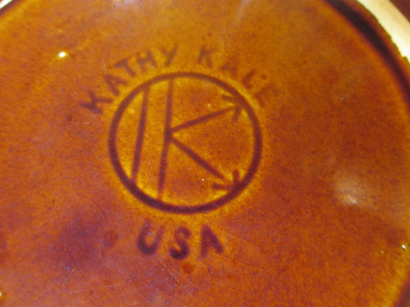 Vintage Kathy Kale Brown Drip Glazed Pottery 7 1/2" Salad Plate USA EUC