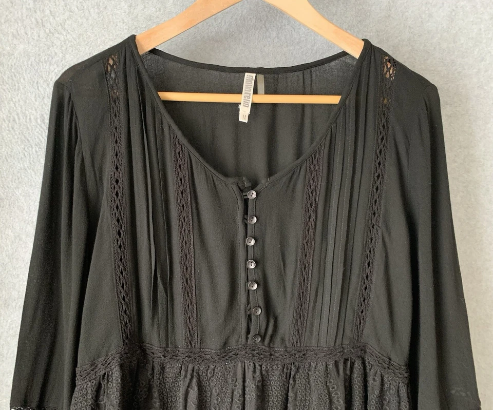 Monoreno Womens Black Top Sz M Babydoll Whimsygoth Witchy Sheer Lace Dark Fairy - Image 3 of 4