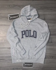 POLO RALPH LAUREN Big & Tall Grey Spell Out Logo Fleece Sweatshirt Hoodie