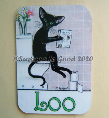 Oriental Cat art painting Loo Toilet door sign original design Suzanne Le Good