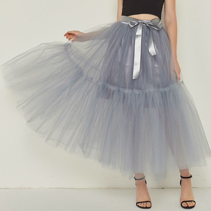 Womens Mesh Elastic Waist Tulle Skirt 4 Layer Swing Loose