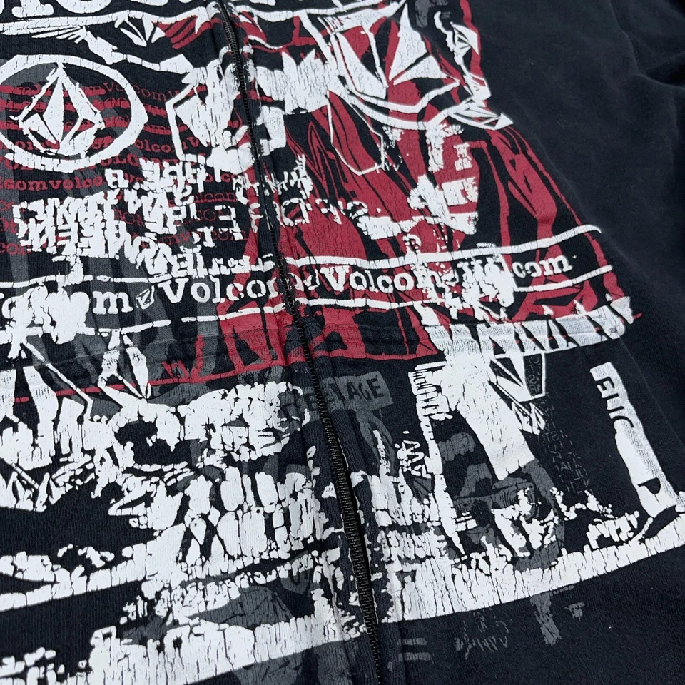 Vintage Volcom Hoodie Men XXL 2XL Black Full Zip Jacket Y2K Skater Cyber Punk - Image 4 of 4