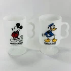 Vintage Mickey Mouse & Donald Duck Pedestal Milk Glass Mug Set - Disneyana
