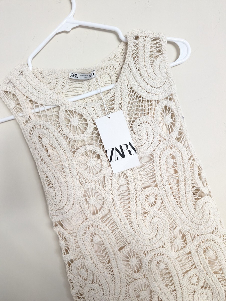 ZARA NEW WOMAN MIDI ASYMMETRIC CROCHET DRESS STRAW XS S M L