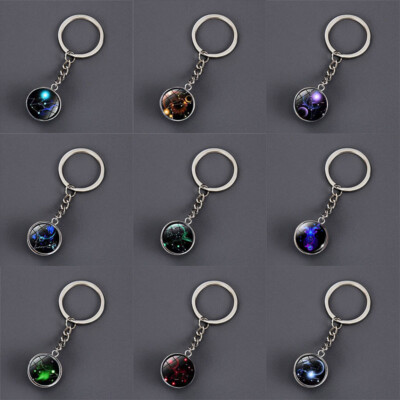Zodiac Signs Keychain Fashion Jewelry 12 Constellation Birthday Gift Glass  Ball