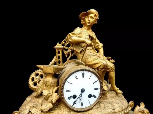 Antique Clock Bronze Signed Vincenti Bell Strike Napoleon III French Mantel - Picture 3 of 13