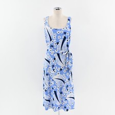 Ralph Lauren Daisy Belted Dress Size 8 Blue Floral Crepe Sleeveless Summer LRL