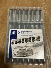 STAEDTLER Pigment Liner Fineliner Pens with Assorted Line Width, Black Set of 8