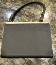 Vtg Black Satin Evening Bag w/ Change Purse Mother Pearl Trim After Five USA EUC