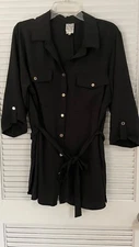NAIF Women's Black Button Up Tunic Belted Elbow Sleeve Plus Size !X