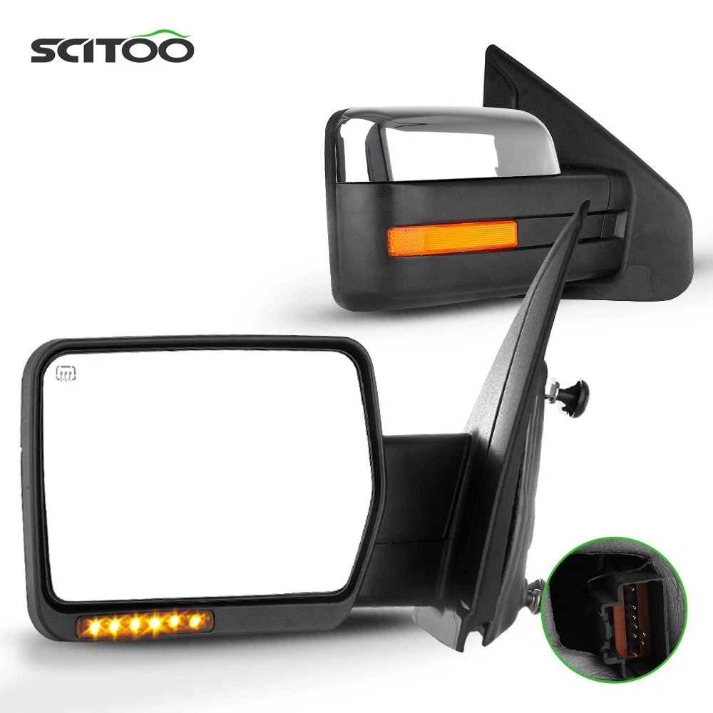 Chrome Power Heated Signal light Side Tow Mirrors Pair For 2004-2014 Ford F-150