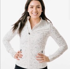 Zyia Ivory and Gray Zipper Jacket with Pockets and Sleeve Thumbholes Size Med